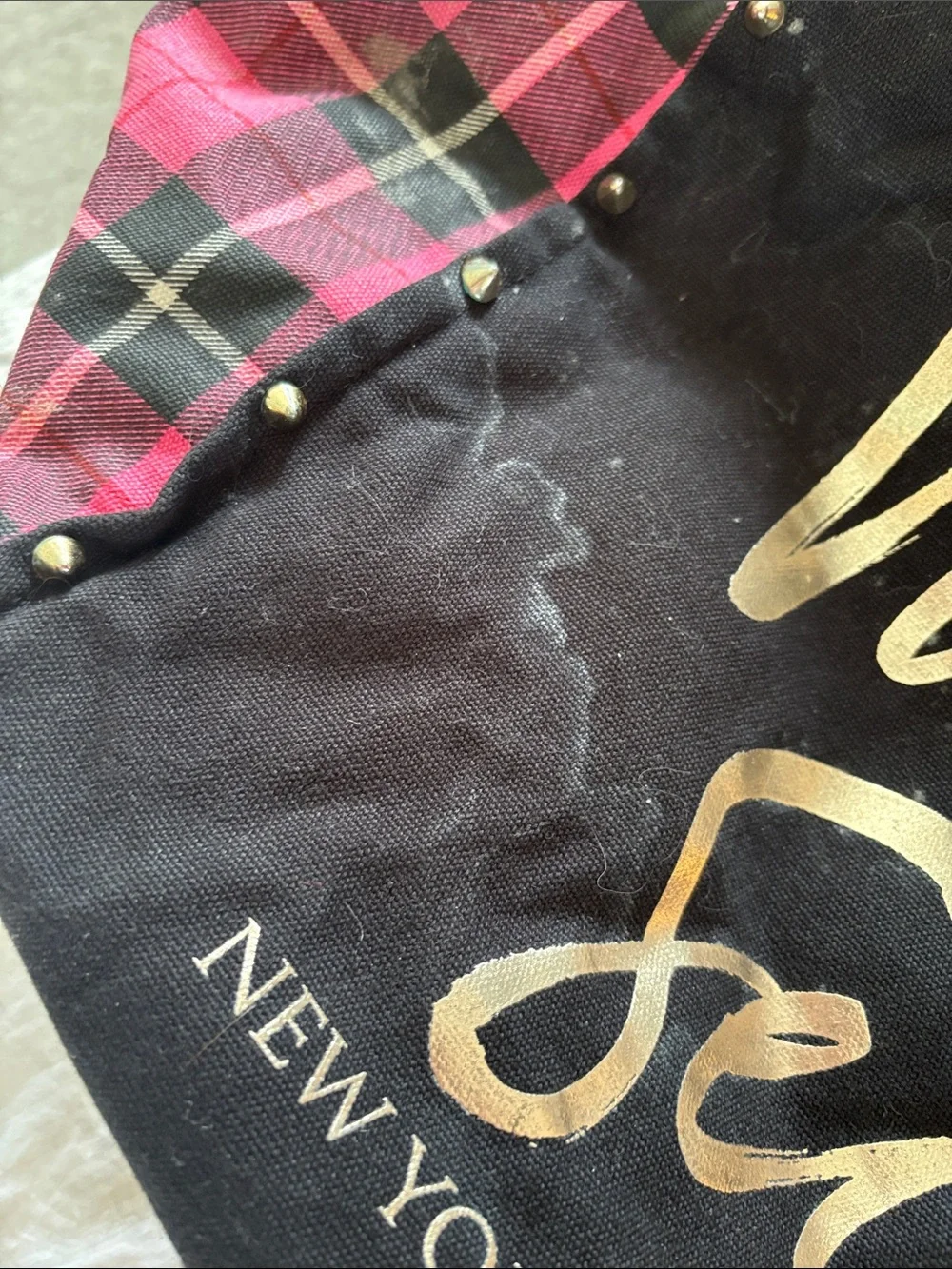 Victoria's Secret Black & Pink Plaid Tote Bag